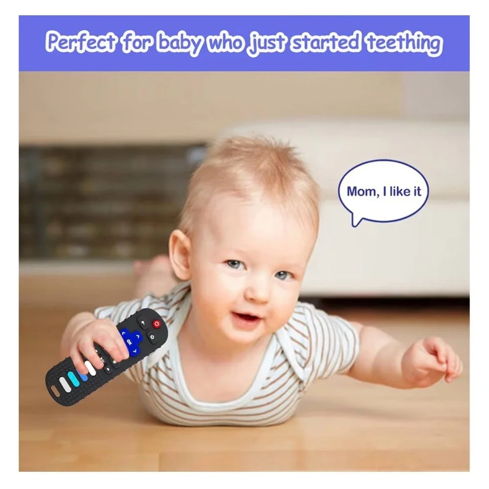 ROBBEAR Baby Pink&Blue Teething Remote Toy silicone 3/6/12/18 months chew